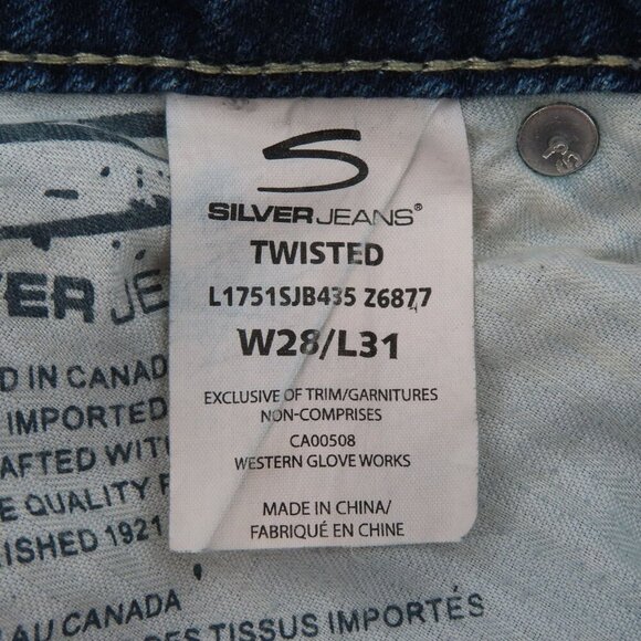 Silver Jeans Women 5 Twisted Bootcut Distressed Denim Solid Blue White Seams - Picture 12 of 15